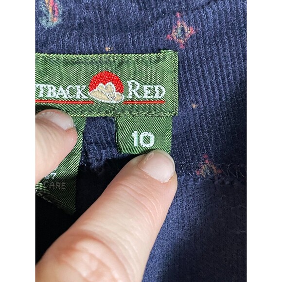 Vintage Corduroy Pants Navy Red Print High Waist Button Leg 80s 90s Boho 29x28 - Picture 9 of 16